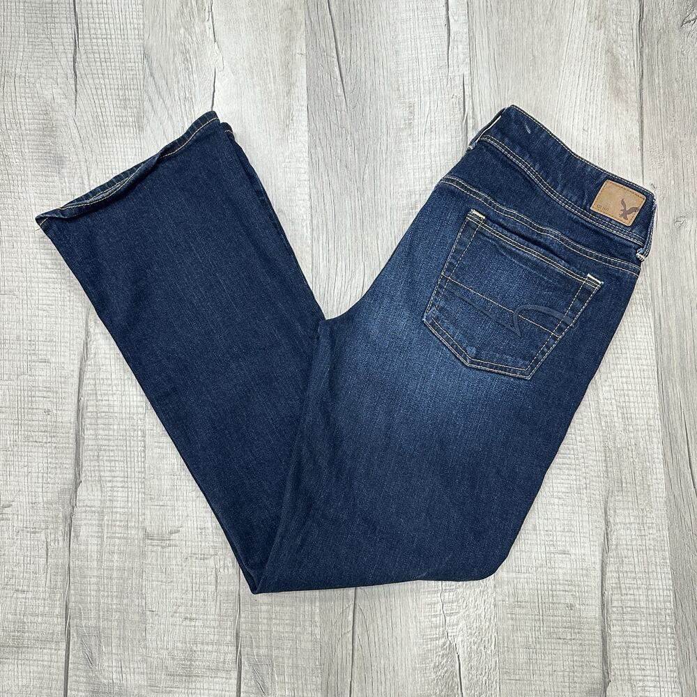 American Eagle Jeans Womens 10 Short Blue Kick Boot Stretch Bootcut Dark Denim